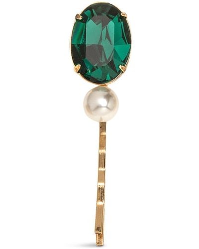 Jennifer Behr Women's Tula Oval Crystal And Pearl Bobby Pin - Green