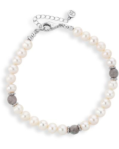 Claudia Bradby Women's Pearl Bracelet With 3 Labradorite Beads - White