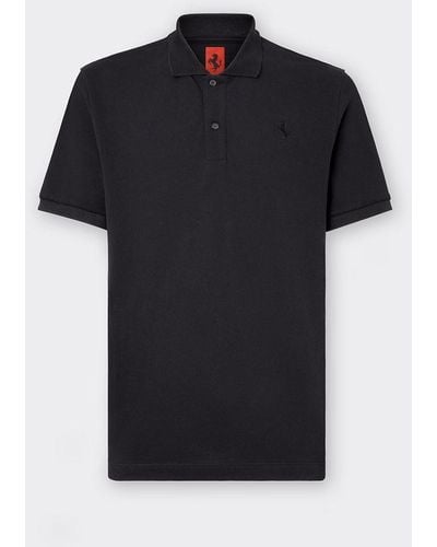 Ferrari Single-color Cotton Piqué Polo Shirt - Black