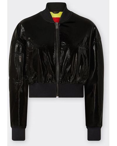 Ferrari Patent Lambskin Bomber Jacket - Black