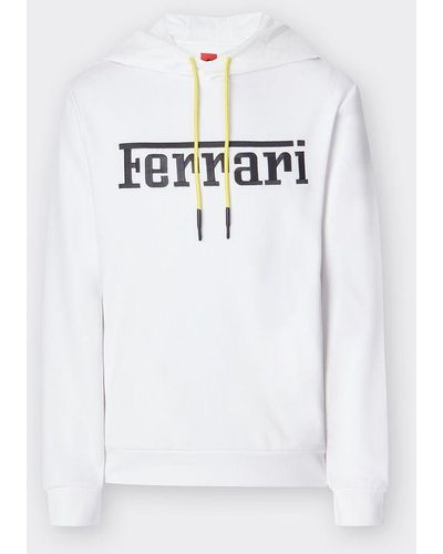 Ferrari Recycled Scuba Fabric Sweatshirt With Oversized Embroidered Logo - White