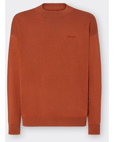 Ferrari Cotton And Silk Sweater With Logo - Orange