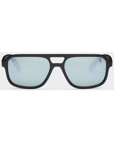 Ferrari Black Ray-ban For Scuderia Rb4414mf Sunglasses With Dark Green Silver Mirrored Lenses - White
