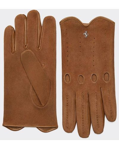 Ferrari Nappa Leather And Suede Driving Gloves - Brown