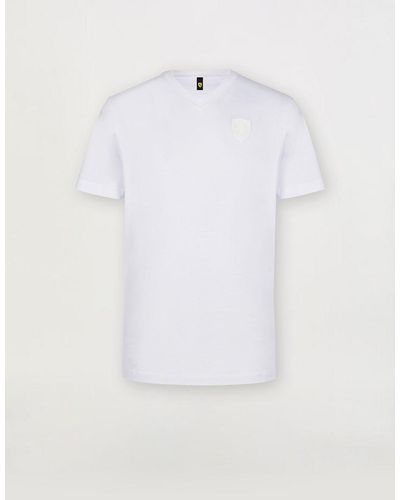 Ferrari T-shirt Aus Merzerisierter Baumwolle Mit -wappen - Weiß