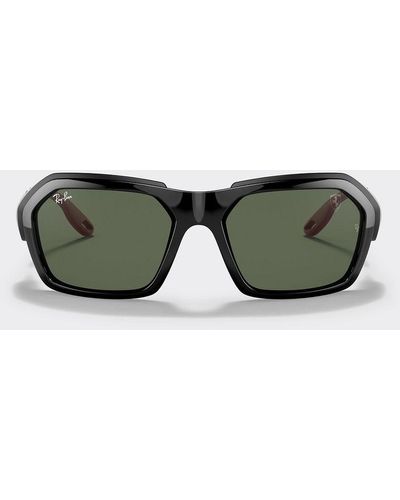Ferrari Black Ray-ban Sunglasses For Scuderia Rb4367m With Dark Green Lenses