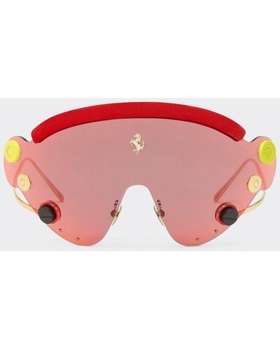 Ferrari Gafas De Sol De De Edición Limitada En Metal Rojo Y Dorado Con Pantalla De Espejo Roja - Rosa