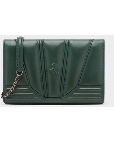 Ferrari Leather Gt Clutch Wallet With Chain - Green