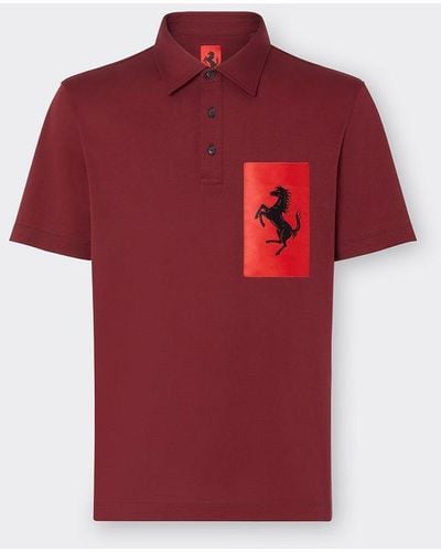 Ferrari Cotton Polo Shirt With Prancing Horse Pocket - Red