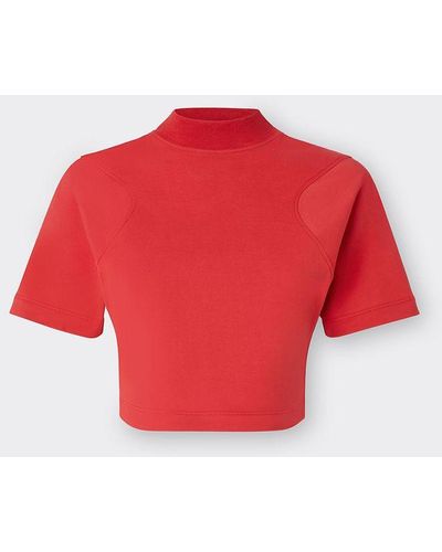 Ferrari Cropped T-shirt In Single Color Jersey - Red