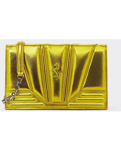 Ferrari Gt Bag In Laminated Leather With Chain - Yellow