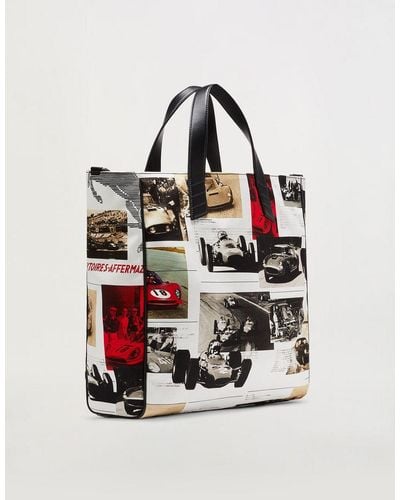 Ferrari Printed Canvas Shopper Bag - White