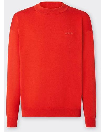 Ferrari Cotton And Silk Jumper With Logo - Red