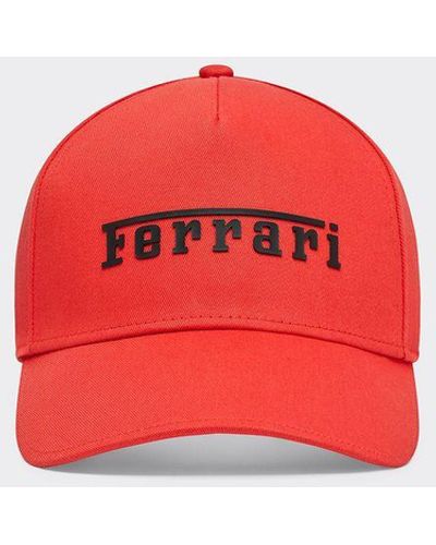 Ferrari Baseball Cap Con Logo Gommato - Rosso