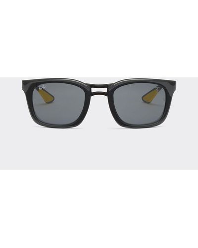 Ferrari Gray/dark Carbon Ray-ban For Scuderia Rb8362mf Sunglasses With Dark Green Lenses