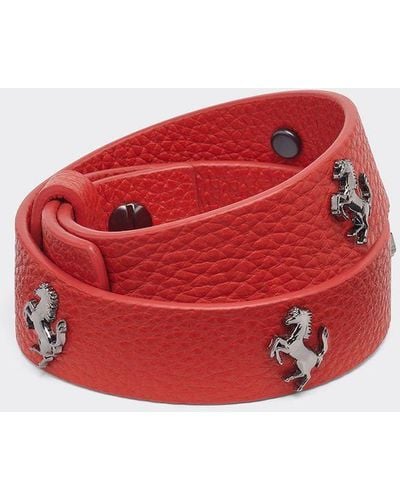 Ferrari Leather Bracelet With Studs - Red