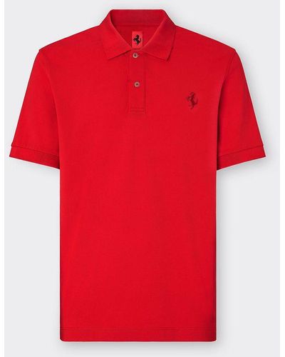 Ferrari Single-color Cotton Piqué Polo Shirt - Red