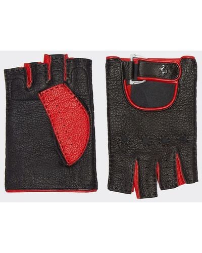 Ferrari Leather Driving Gloves With Prancing Horse - Black