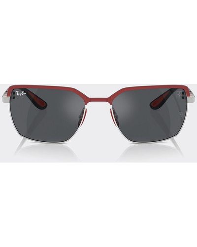 Ferrari Ray-ban For Scuderia 0rb3743m Sunglasses In Matte Red Metal And Gunmetal With Grey Lenses