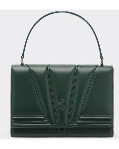 Ferrari Leather Gt Bag With Top Handle And 3d Motifs - Green