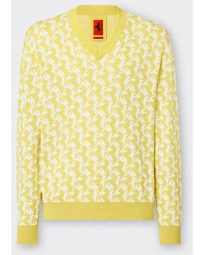 Ferrari Silk And Cotton Sweater With Prancing Horse Design - Yellow