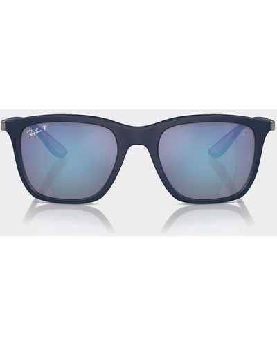 Ferrari Ray-ban For Scuderia 0rb4433m Matte Blue Sunglasses With Blue Polarized Mirrored Lenses