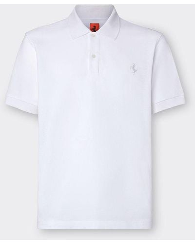 Ferrari Einfarbiges Poloshirt Aus Baumwollpikee - Weiß