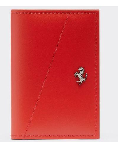 Ferrari Smooth Leather Folding Card Holder - Red