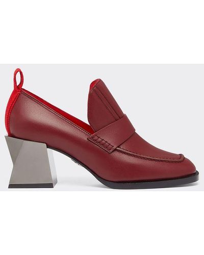 Ferrari Leather Loafer With Heel - Red