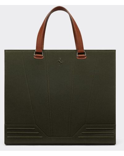 Ferrari Gt Cotton Twill Medium Tote Bag With Prancing Horse - Green