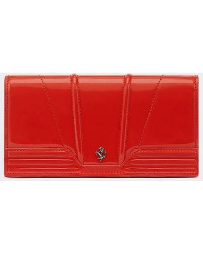 Ferrari Patent Leather Trifold Wallet - Red