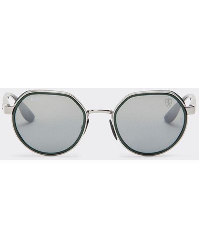 Ferrari Gunmetal Ray-ban Sunglasses X Scuderia Rb3703m With Ombré Blue Lenses With A Silver Mirror Finish - Metallic