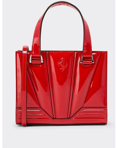 Ferrari Gt Mini Patent Leather Tote Bag With Prancing Horse - Red