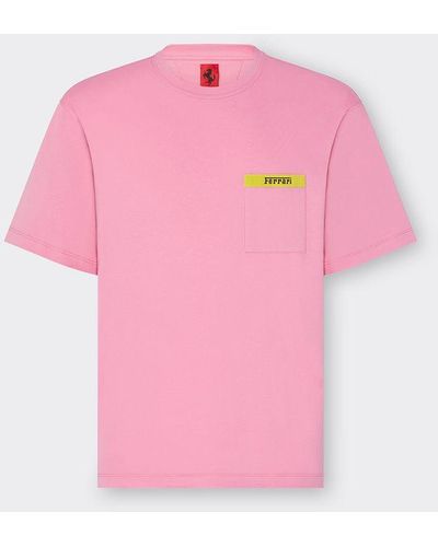 Ferrari T-shirt In Cotone Con Dettaglio A Contrasto - Rosa