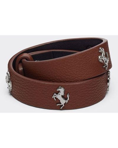 Ferrari Tumbled Leather Bracelet With Studs - Brown