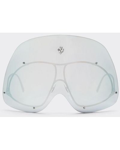 Ferrari Limited Edition Sonnenbrille Aus Metall In Der Farbe Metallgrau Mit Verspiegeltem Overlay - Weiß