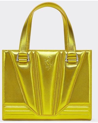 Ferrari Gt Laminated Leather Mini Tote Bag With Prancing Horse - Yellow
