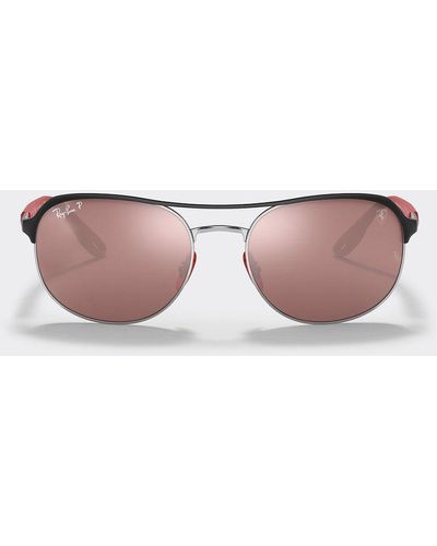 Ferrari Black And Silver Ray-ban Sunglasses For Scuderia Rb3685m With Purple Lenses With Silver Mirror Finish