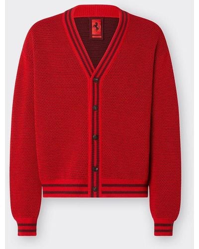 Ferrari Cotton Cardigan With Contrasting Stripes - Red