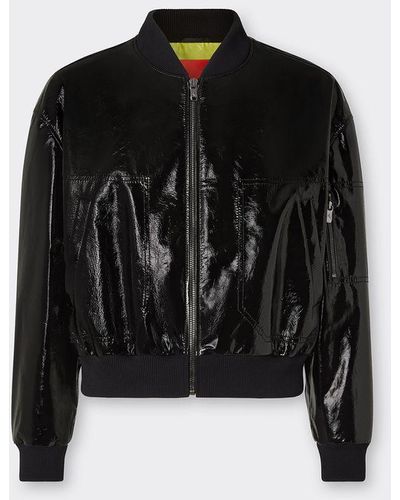 Ferrari Leather Bomber Jacket With Two-tone 3d Grosgrain Ribbon - Black