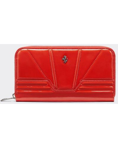Ferrari Patent Leather Zipper Wallet - Red