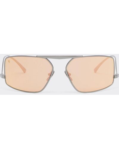 Ferrari Metal Sunglasses With Orange Mirrored Silver Lenses - Natural