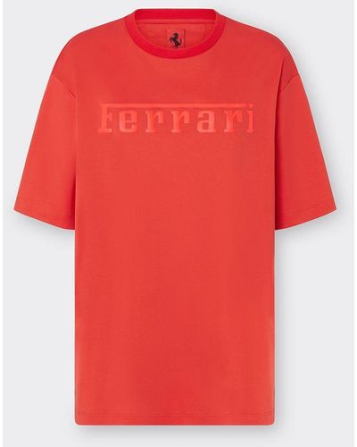 Ferrari Camiseta De Algodón Con Logotipo - Rojo