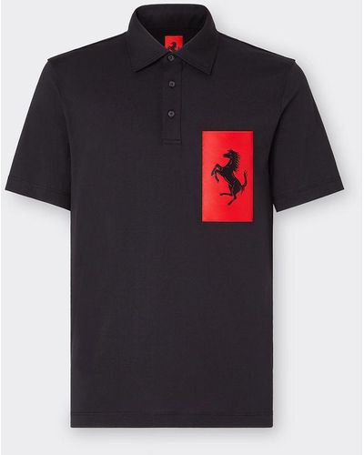 Ferrari Cotton Polo Shirt With Prancing Horse Pocket - Black