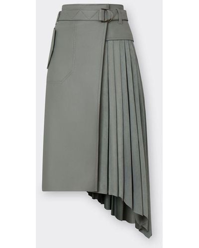 Ferrari Pleated Suede And Leather Skirt - Grey