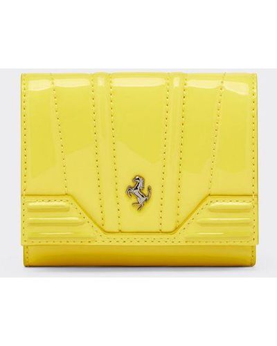 Ferrari Glossy Patent Leather Trifold Wallet - Yellow