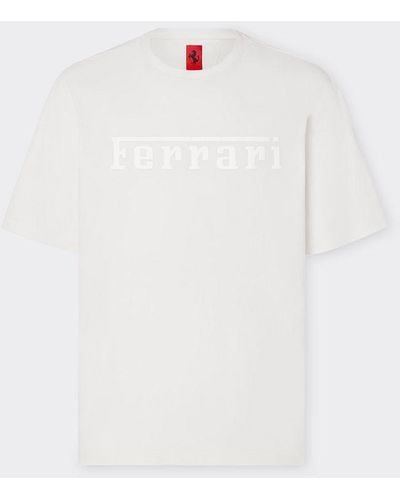 Ferrari Camiseta De Algodón Con Logotipo - Blanco