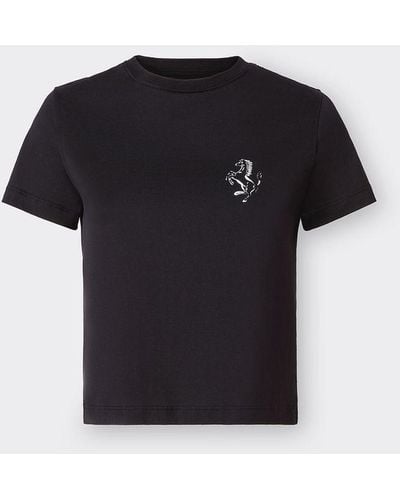 Ferrari T-shirt En Coton Avec Cheval Cabré - Noir