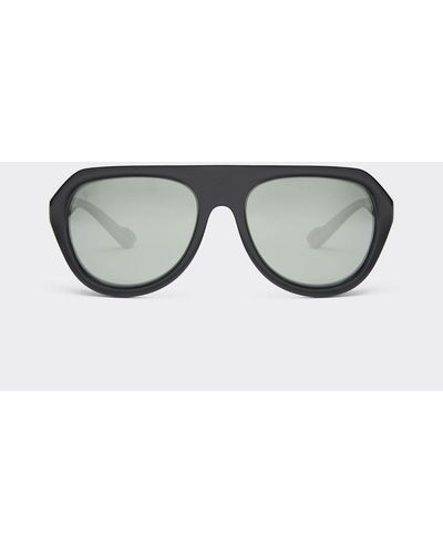 Ferrari Sonnenbrille In Schwarz Mit Lederdetails Und Polarisierten Verspiegelten Gläsern - Grau