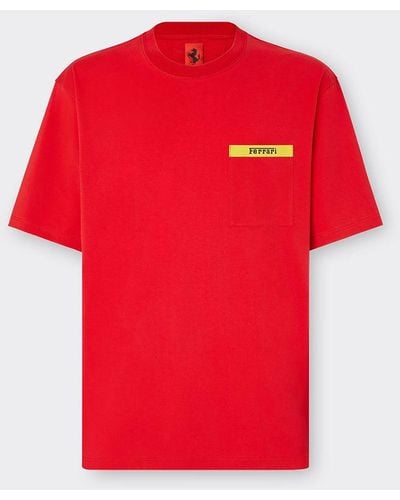 Ferrari Camiseta De Algodón Con Detalle En Contraste - Rojo